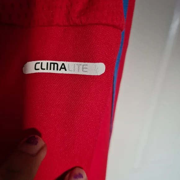 ADIDAS CLIMALITE Jogging Pants Zipped Up Red Blue 3 Stripes Embroidered Logo - Picture 6 of 10
